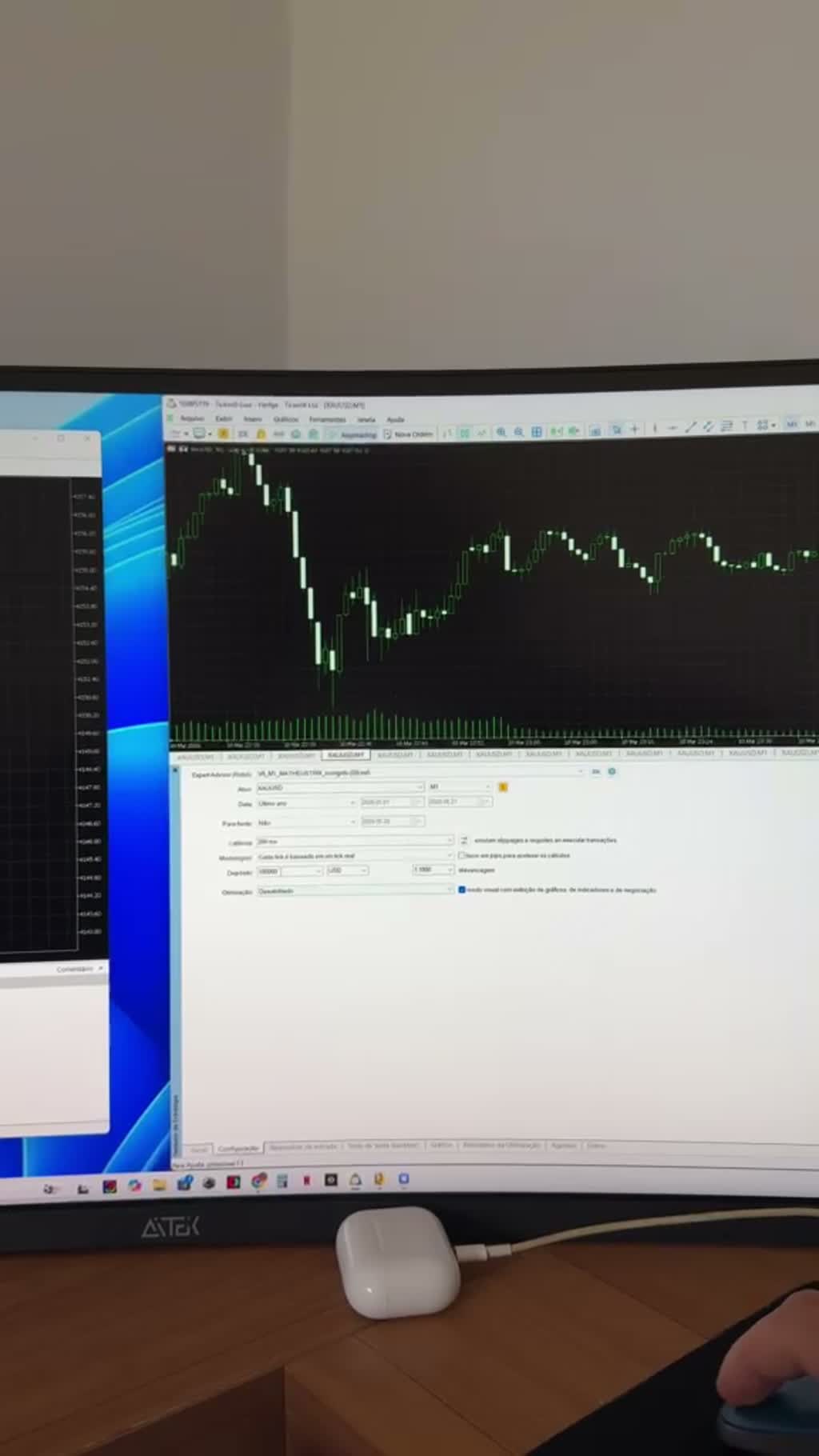 Terminal de negociação exibindo gráfico de ouro